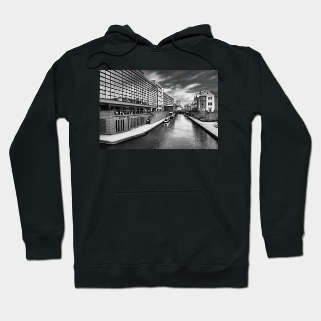 Birmingham canal and cityscape - monochrome photograph Hoodie by stuartchard